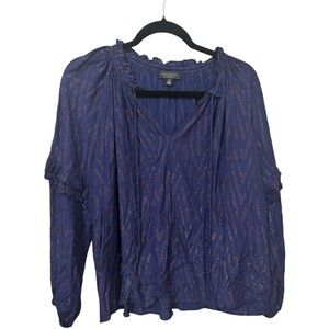 Current Air Metallic Chevron Blouse Sparkle‎ Glitter Long Sleeves